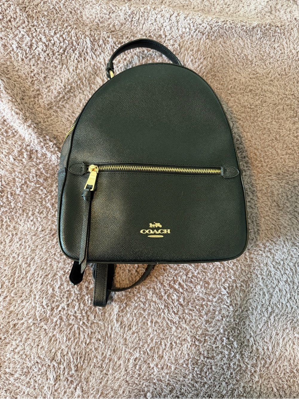 Coach Jordyn Backpack Black Leather w Signature Canvas Accent Gold Hardware